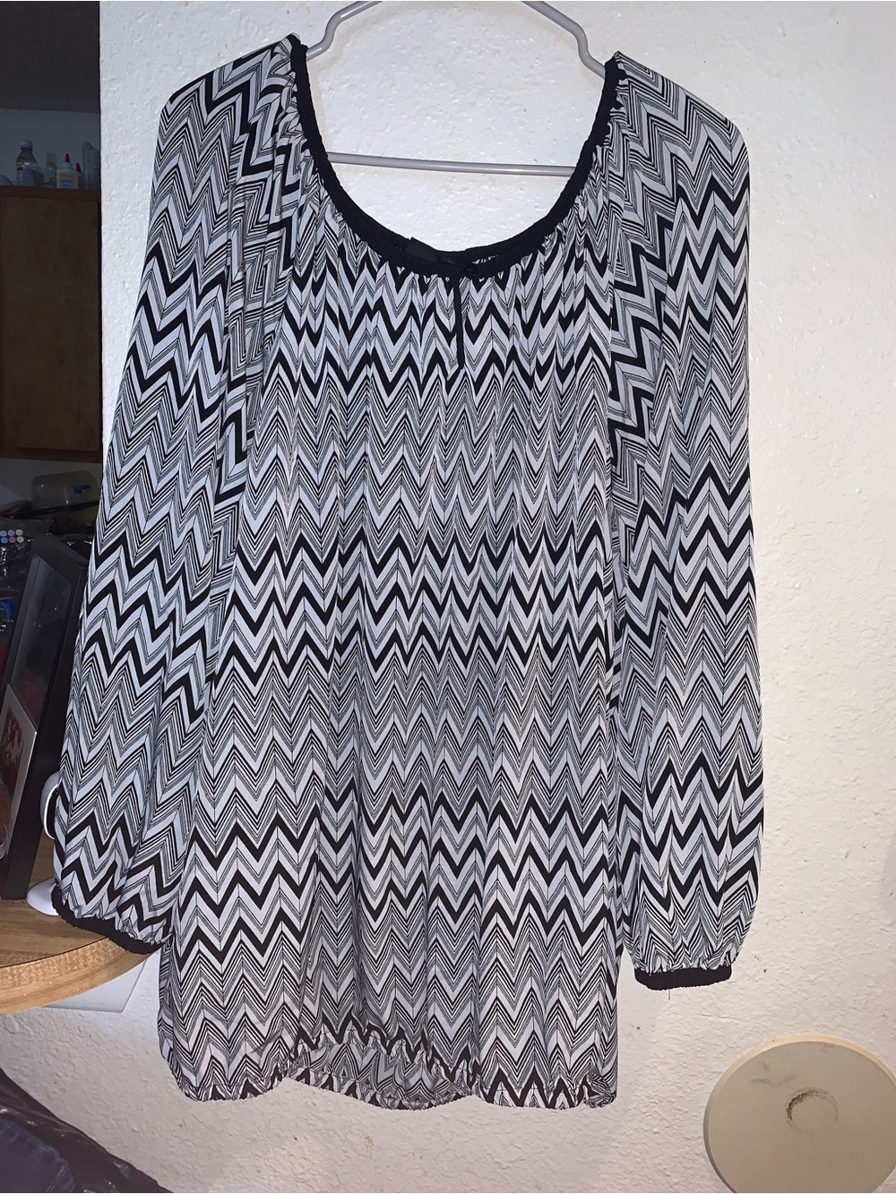 Lane Bryant Black and White Zigzag Peasant Top